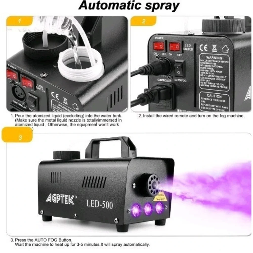 Smoke Machine, AGPTEK Fog Machine with 13 Colorful LED Lights Effect, 500W